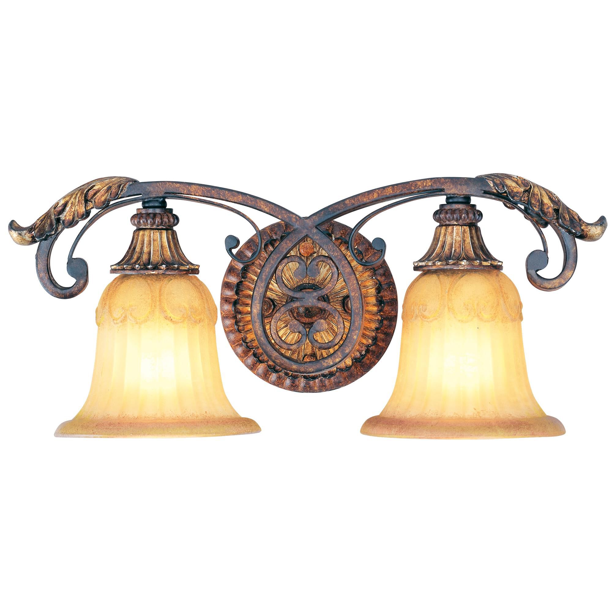 Shown in Verona Bronze-Aged Gold Leaf Accents finish and Rustic Art glass